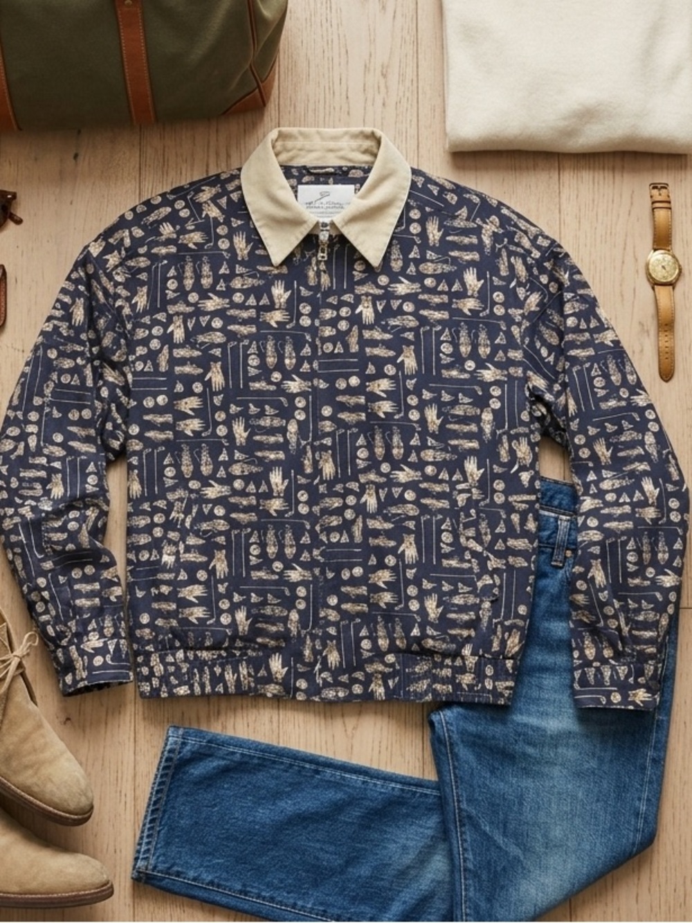 VTG Liz Sport 100% Cotton All-Over Print Golf Jacket Blockette Preppy Kidcore